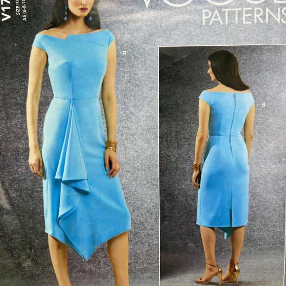 Vogue Sewing Pattern V1742 A5 Fitted Asymmetric Front Formal Dress 6 8 10 12 14 - Picture 2 of 7